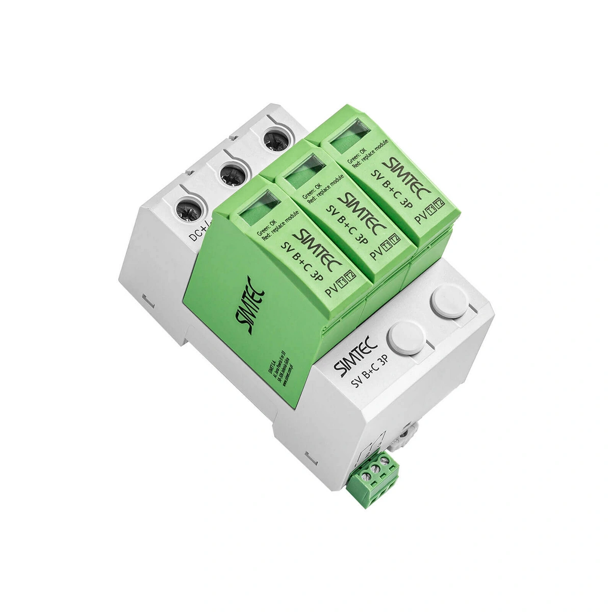 Warystorowy ogranicznik przepięć do instalacji fotowoltaicznych SV B+C 3P, TYP 1+ TYP 2, SIMTEC szary, SIMET