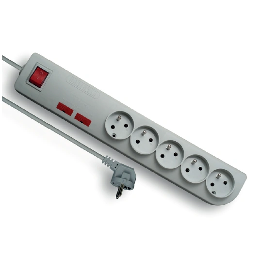 Przedłużacz z filtrem przeciwprzepięciowym 5-gniazdowy z/u dł.5m, szary, PSF2-505, ELGOTECH