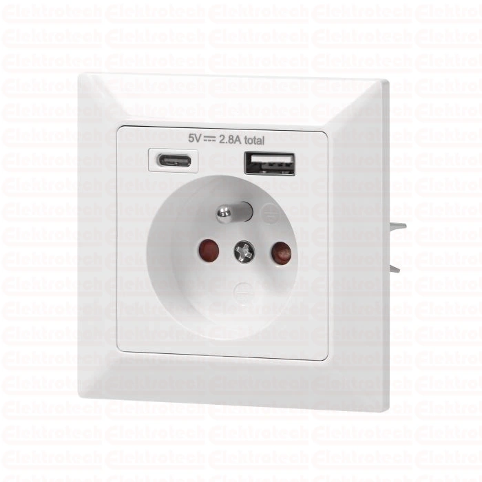 Gniazdo pojedyncze 2P+Z, USB-A + USB-C ,Wyjście 5VDC Max 2,8A OR-AE-13232