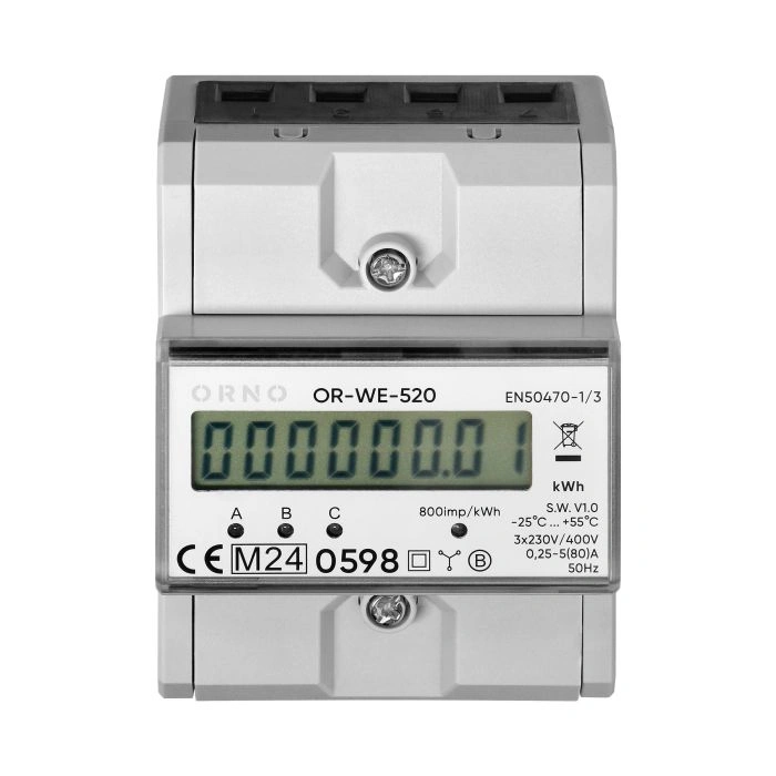 3-fazowy licznik energii elektrycznej, 80A, MID, 3 moduły, DIN TH-35mm OR-WE-520